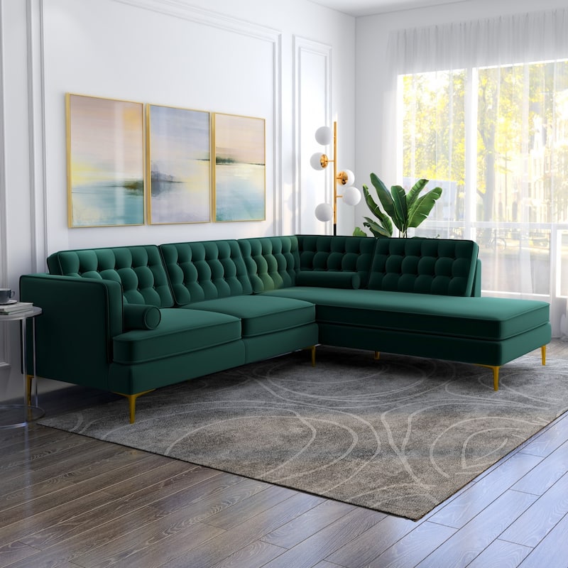 Caterina Velvet Modern Living Room Tufted Corner Sectional Sofa