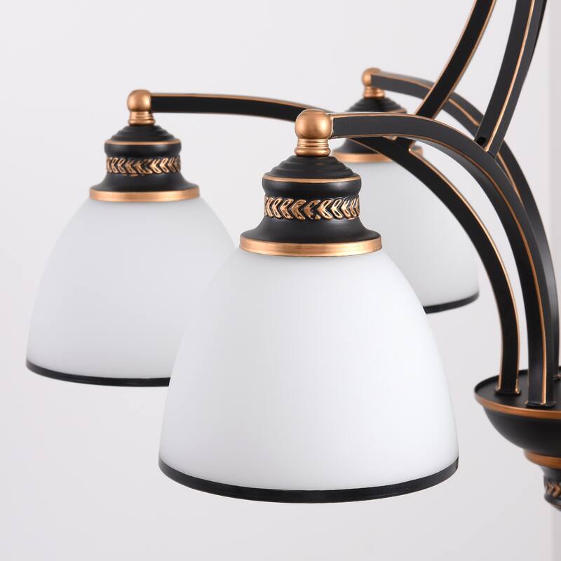 YANSUN 6-Light Oil Rubbed Bronze Farmhouse Industrial Vintage Chandelier with Frosted White Glass Shades - 30.71 in.