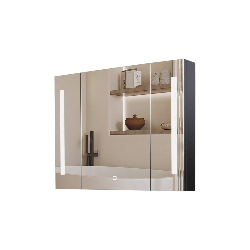 Alvana LED Black Wall mount Medicine Cabinet with Mirror Anti-fog function with 3 colors light