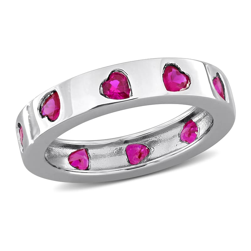 Miadora 1 3/4ct TGW Created Ruby Heart Eternity Ring in Sterling Silver