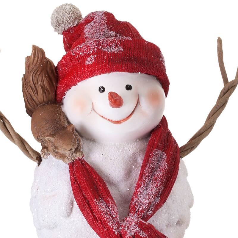 12" Resin Frosted Snowman W/Dog & Squirrel