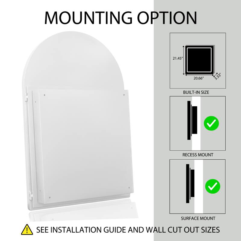 24x36 Inch Arched Bathroom Medicine Cabinet with Mirror, Metal Framed Recessed Wall Cabinet with Mirror
