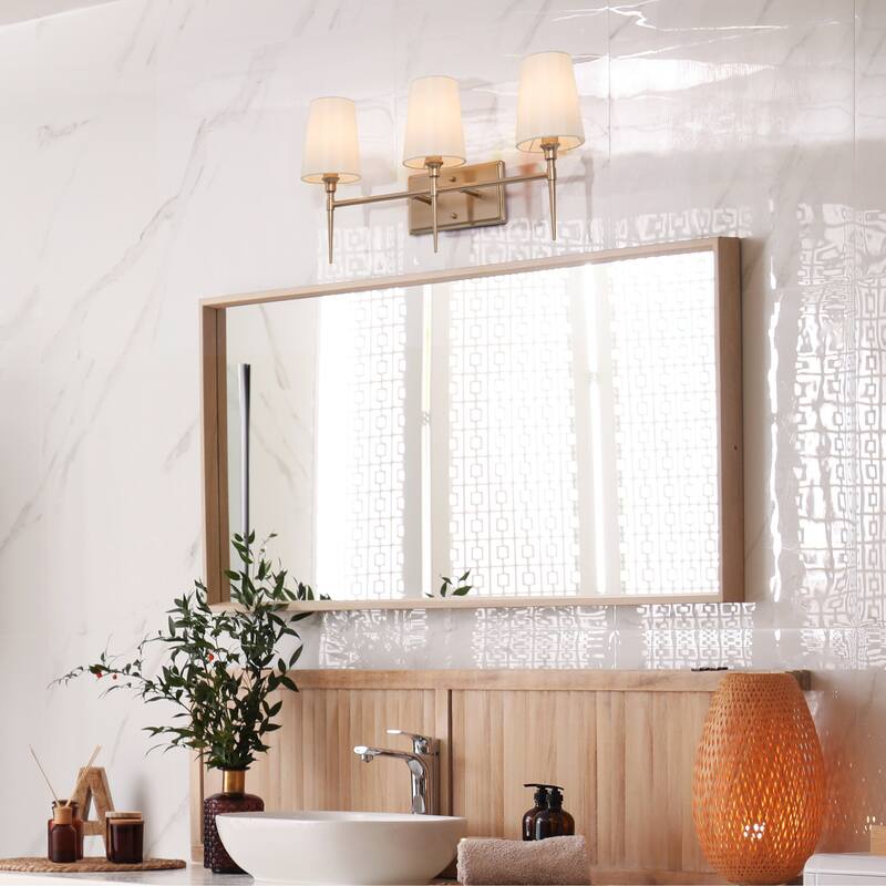 Modern 3-Light Gold Bathroom Vanity Light Fabric Wall Sconces