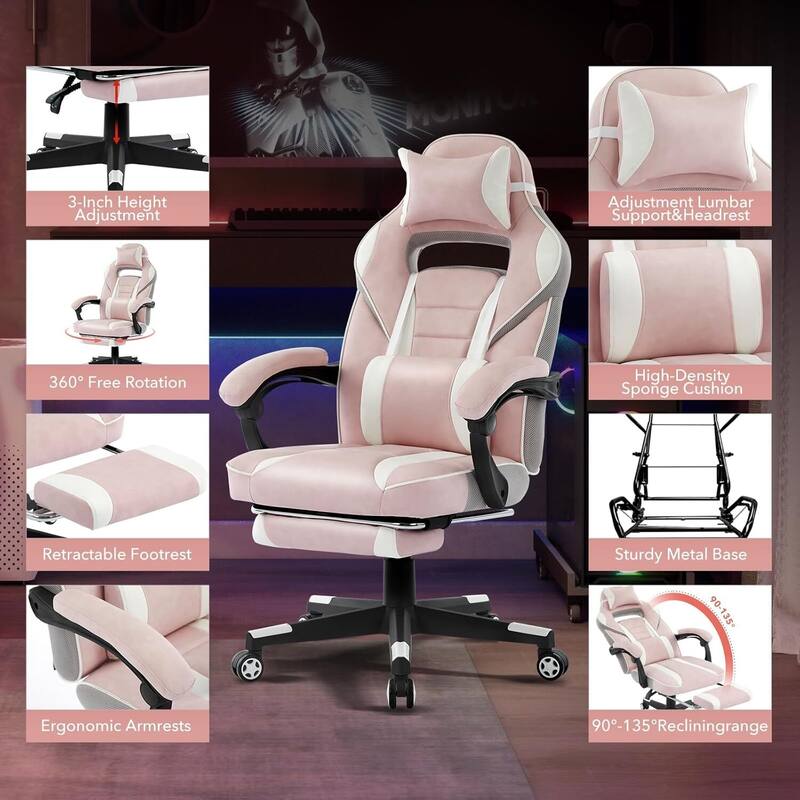 Office Gaming Chair with Footrest Adjustable Headrest for Gaming Working Relaxing