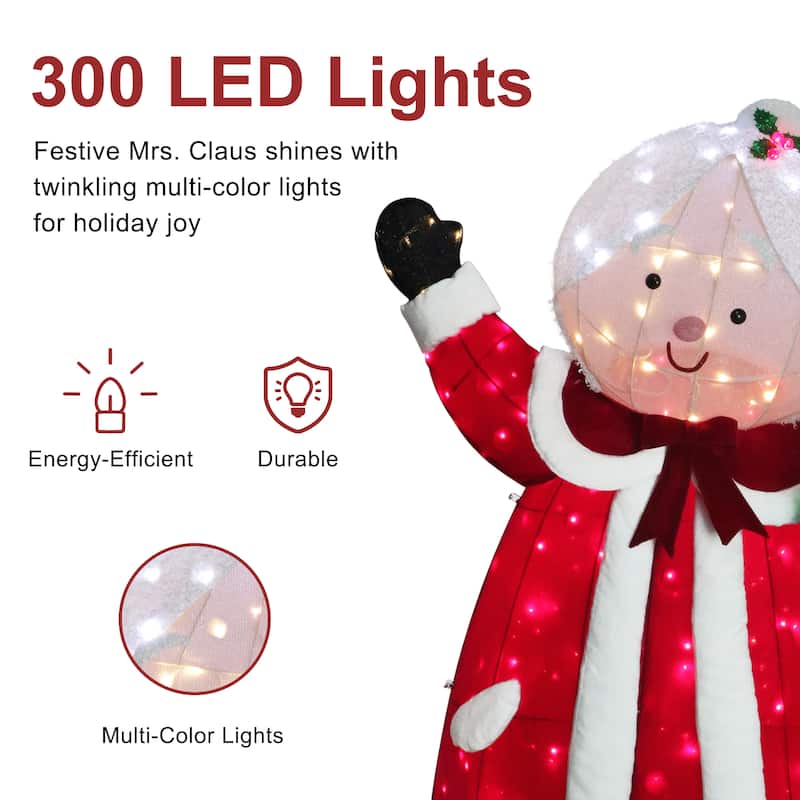 Puleo International 6' Mrs. Clause Large Outdoor Christmas Decor with 300 Multi-Color LED Lights - Red