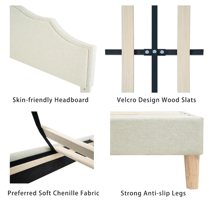 GDFStudio Bed Frame Upholstered Platform Bed with Adjustable Headboard