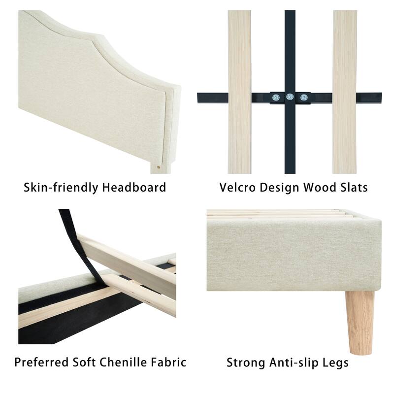 Queen Size Upholstered Platform Bed with Adjustable Headboard