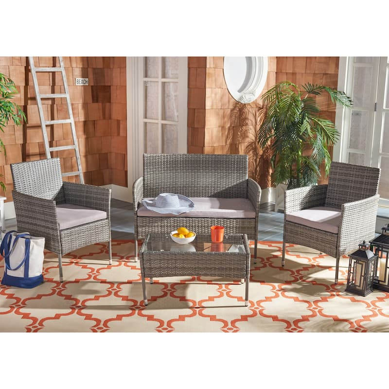 SAFAVIEH Outdoor Abdul 4-Piece Patio Set - Grey/Grey