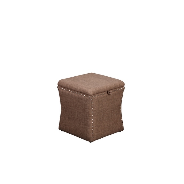 Fabric Upholstered Lift Top Storage Wooden Ottoman with Nail head Decorative Base, Brown