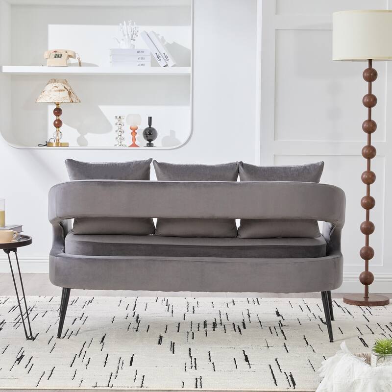 Velvet Loveseat Sofa Accent Loveseat with Removable Cushion, Padded Seat Sofa Couch with Round Armrests