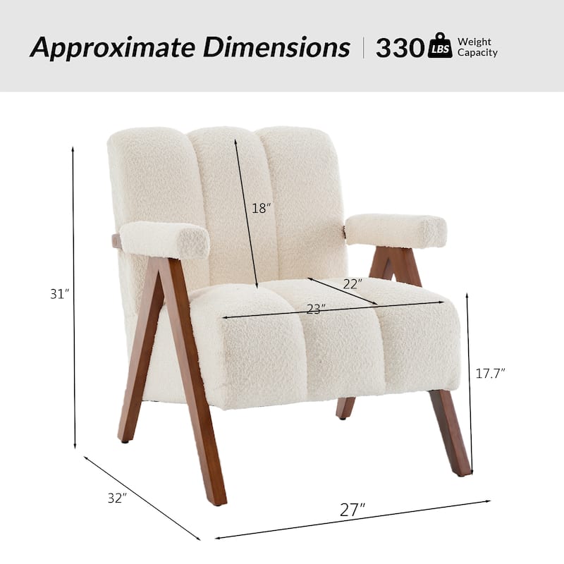 Mid Century Modern Accent Chair, Chenille Armchair with Solid Wood Legs, Channel Tufted Comfy Reading Chair for Living Room