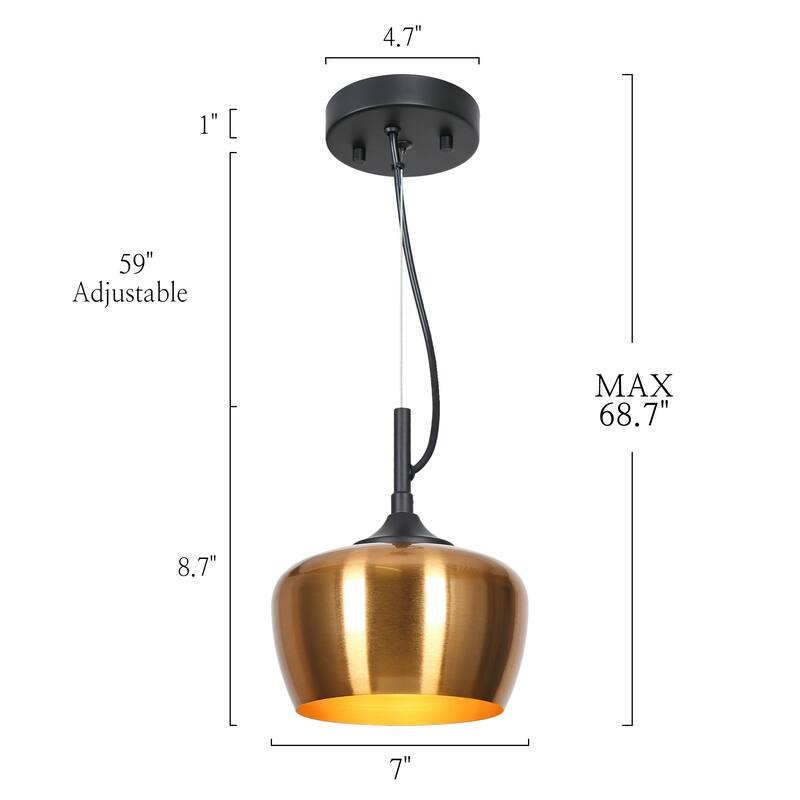 Modern Farmhouse Black Gold 1-Light Pendant Light Dome Island Lights for Dining Room