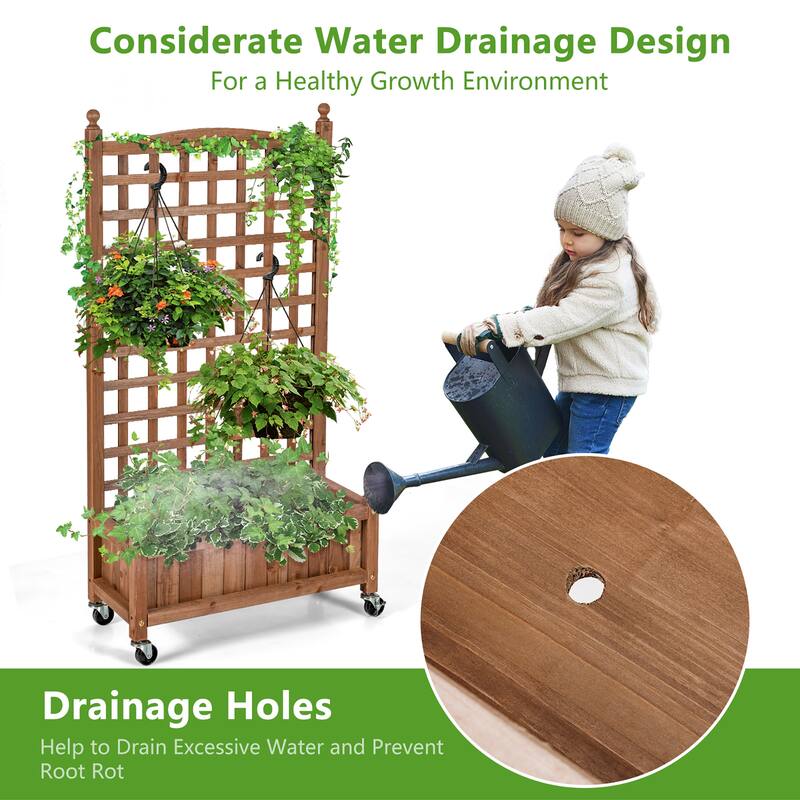 Costway 2PC 50in Wood Planter Box w/Trellis Mobile Raised Bed for - See details