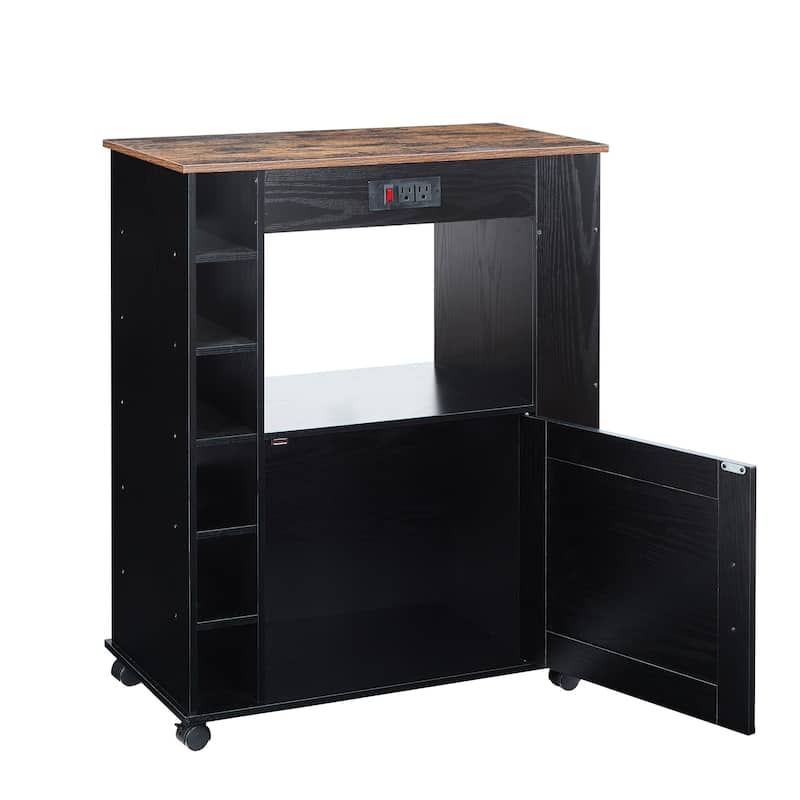 VECELO Kitchen Cart with Wheels and Charging Station,35.4'Kitchen Island Cart Wine Rack Bar Table, Bar Cabinet