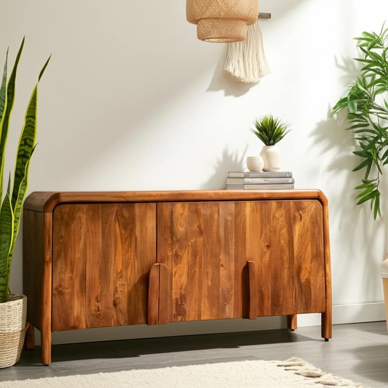 Mango Wood Cabinet Cassia Style Rounded Edge Design - 63" Brown - 63" x 15" x 29.5"