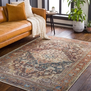 Livabliss Tawa Machine Washable Vintage Medallion Area Rug