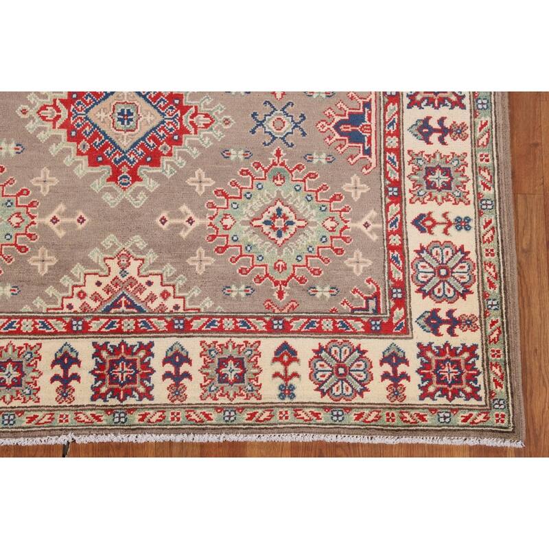 Geometric Kazak Oriental Area Rug Hand-Knotted Traditional Wool Carpet - 5'0" x 6'9"