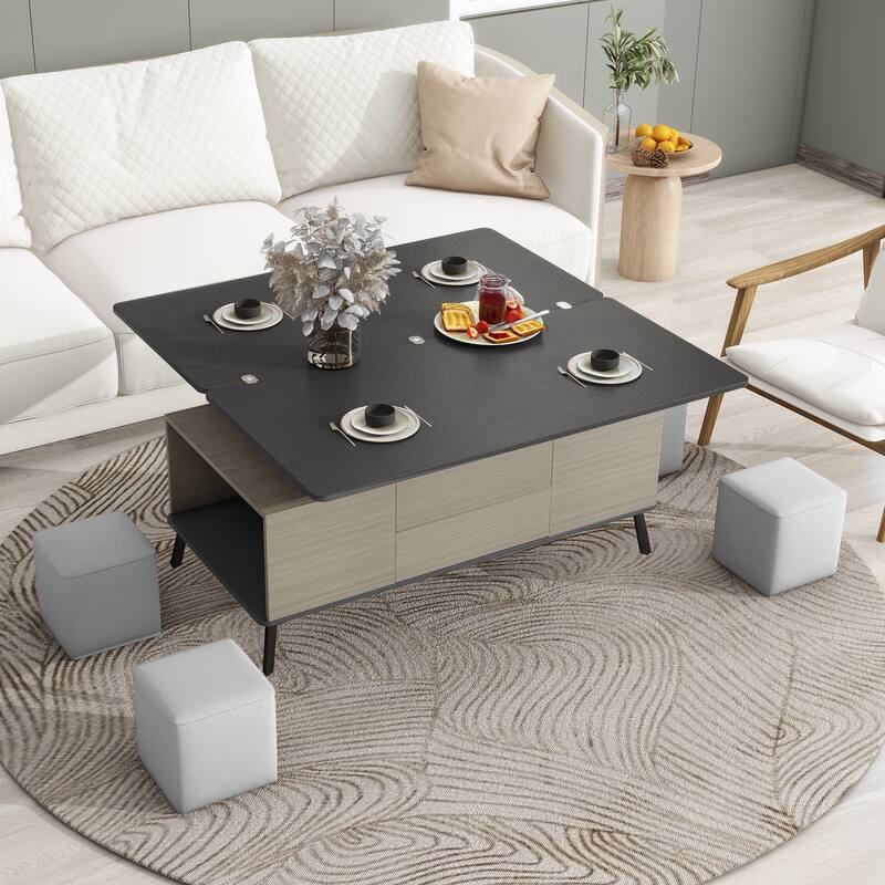 5 Pieces Lift Top Coffee Table Set with Storage Convertible Dining Table