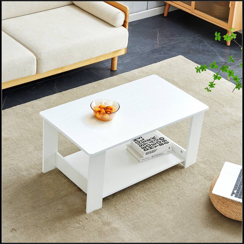 White MDF Double Layered Coffee Table - 35.4