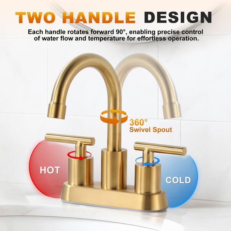 WOWOW 4 in. Centerset Double Handle High Arc Bathroom Faucet