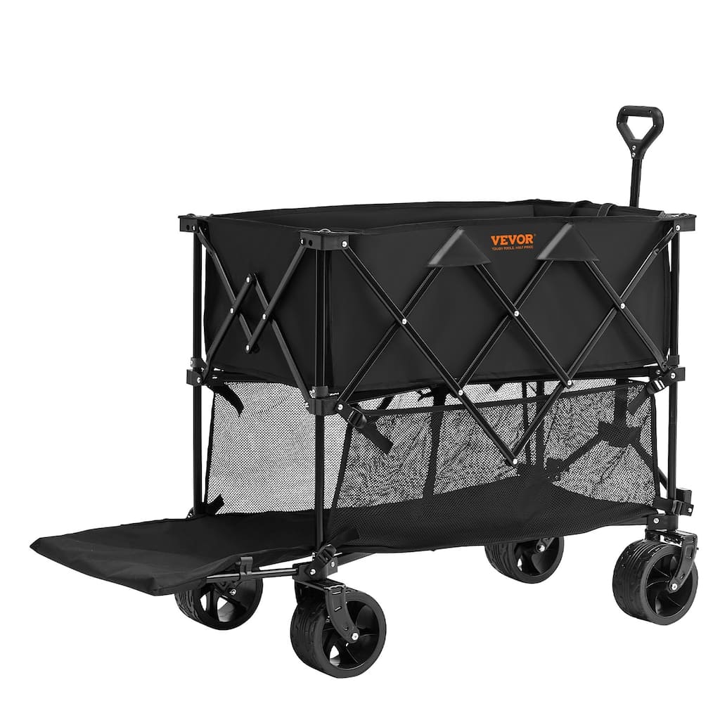 Foldable Double Decker Wagon - 400L Collapsible Design, 52" Extra Long with All-Terrain Wheels