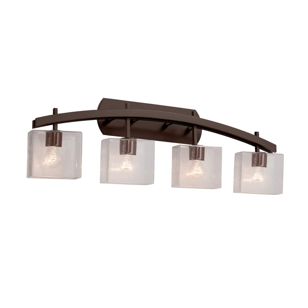 Justice Design Fusion Archway 4-light Dark Bronze Bath Bar, Seeded Rectangle Shade
