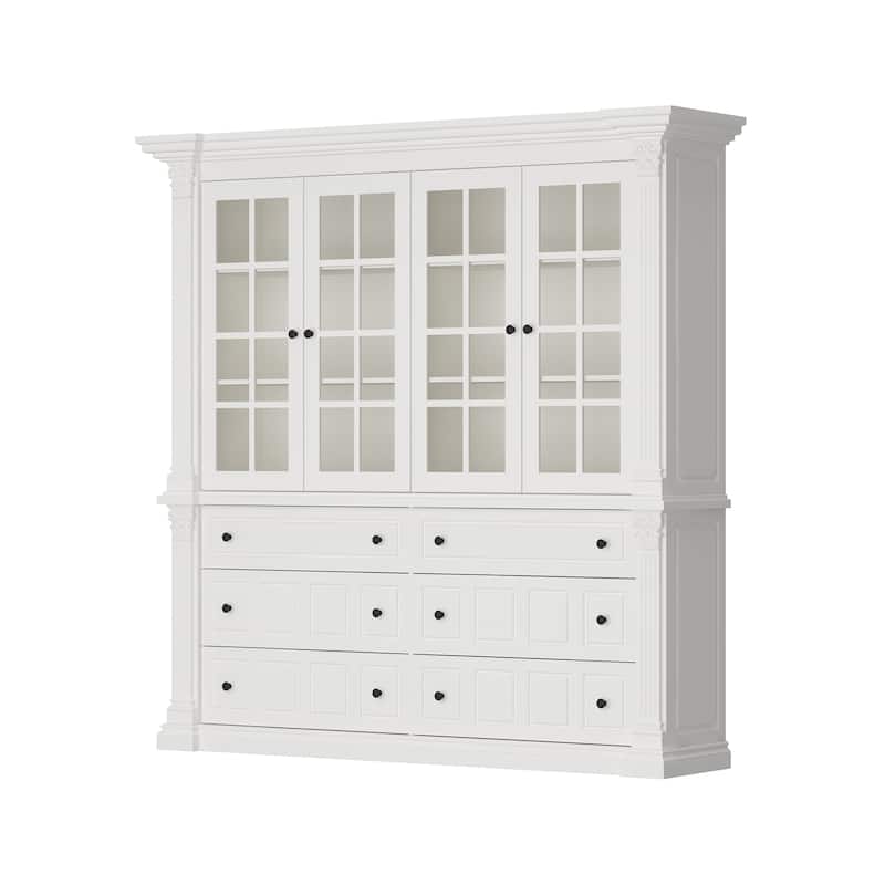 White Glass Door China Cabinet with Drawers, Large Buffet Hutch Sideboard Storage Cabinet for Dining Room - 74.8"x74.8"