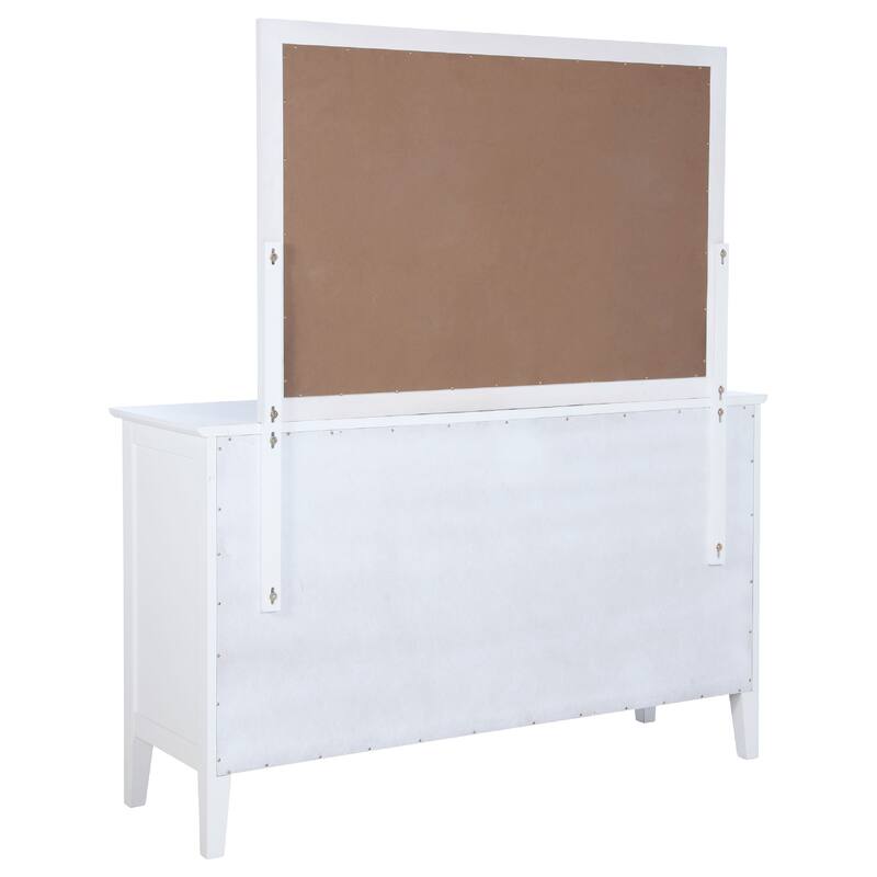Heo Wide Dresser with Mirror, 10 Drawers, White, Brown Wood Frame