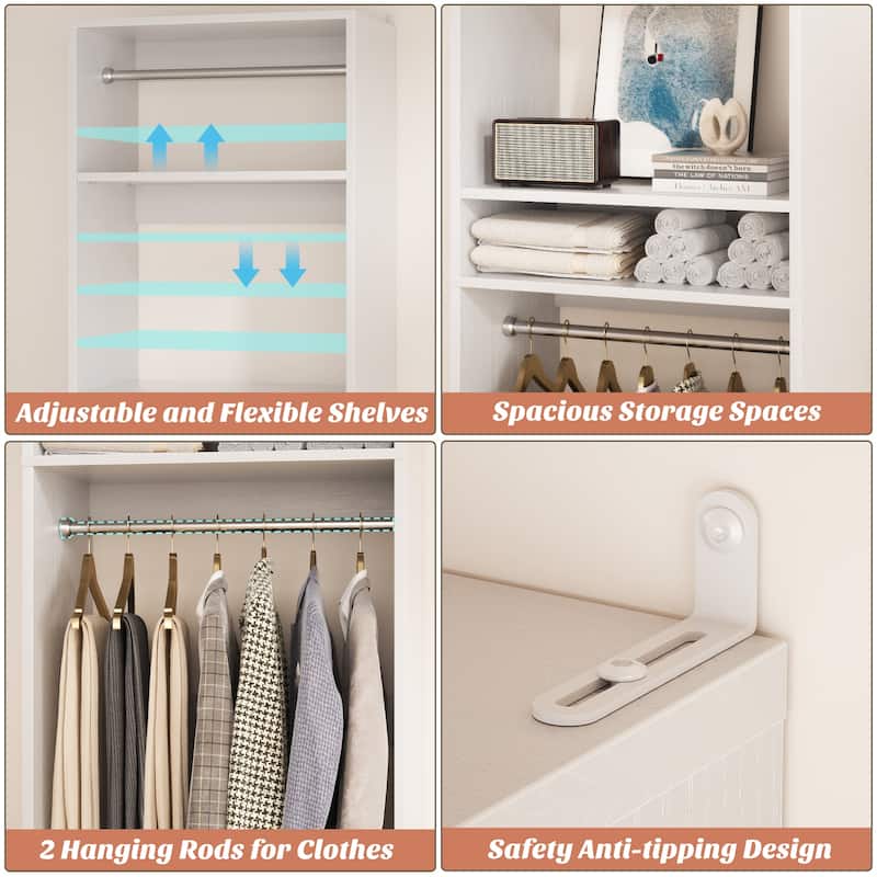 Cimly 25'' W Closet Organizer System with 2 Hanging Rods and DIY Shelves for Walk-in and Reach-in Closet