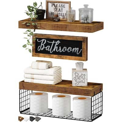 Toilet Bathroom Shelves - Paper Storage Wall Mount, Small Floating Shelves 2+1 Set
