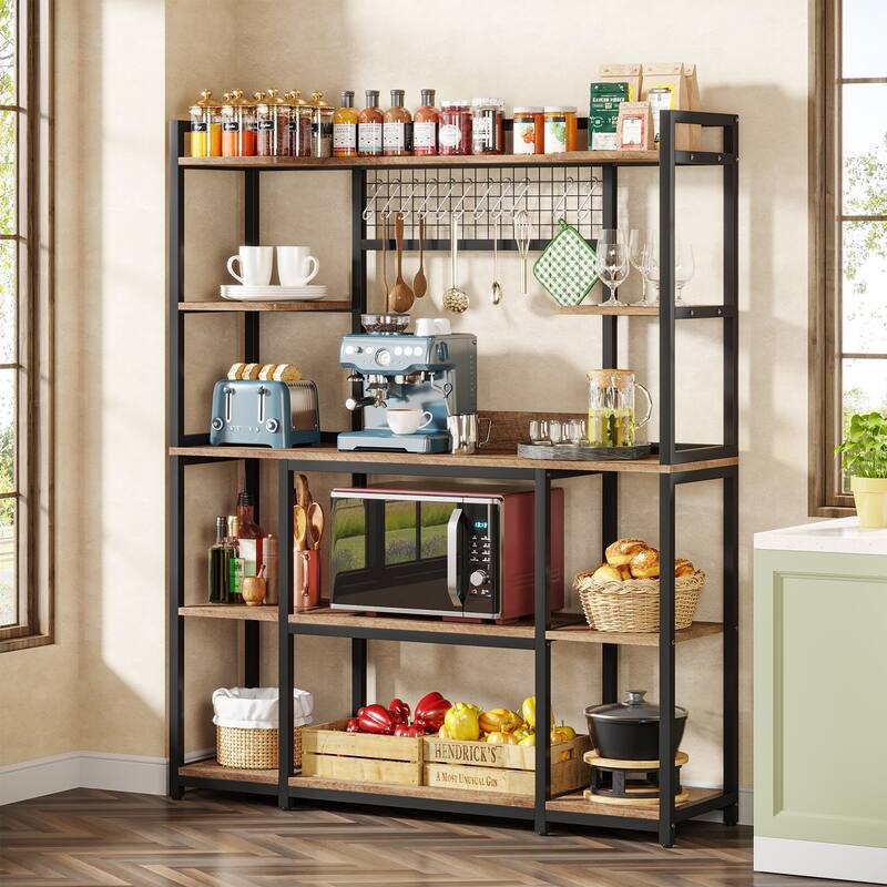 5-Tier Large Kitchen Bakers Rack, 55" Storage Shelf with 11 Hooks