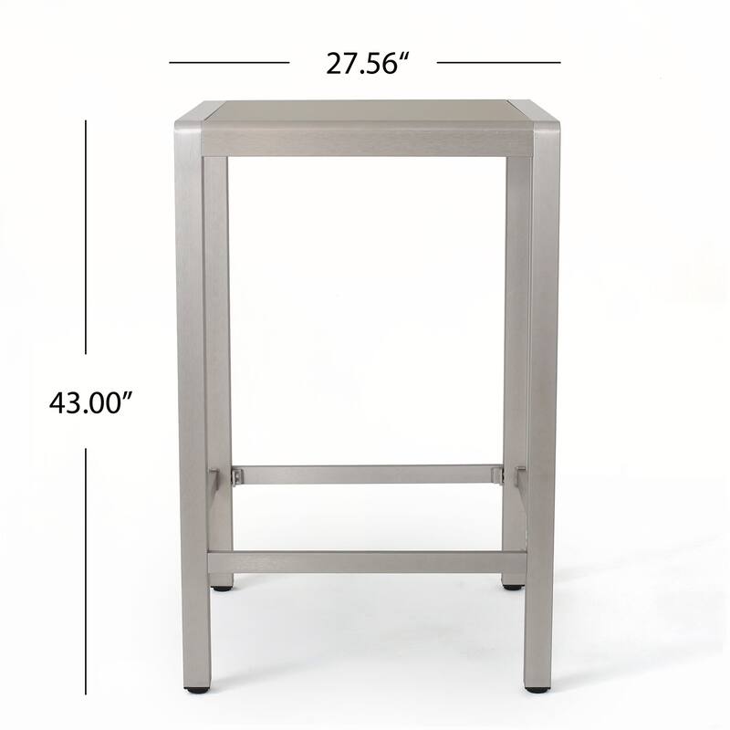 43" Outdoor Aluminum Frame Bar Table with Glass Table Top, Grey Finish