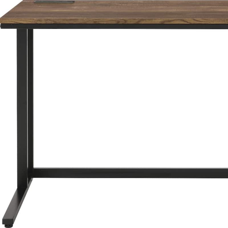 Wood Rectangular Writing Desk with USB Port, Metal Base