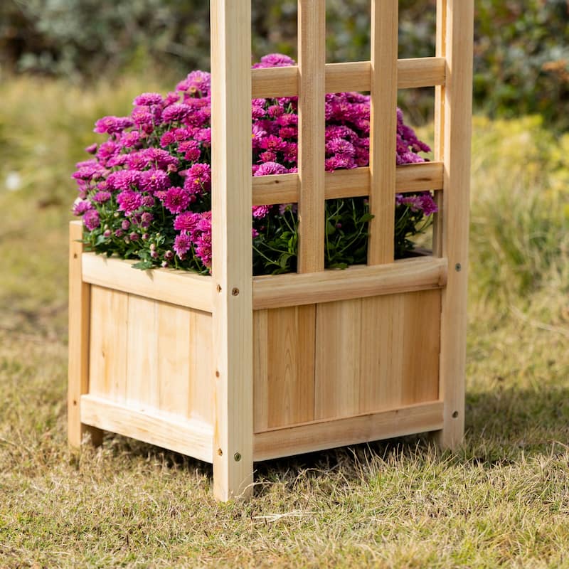 Countryside Style Outdoor Planter Box Garden Bed with Trellis Drainage Crevices, for Climbing Vine Plants Flowers - 8' x 10'