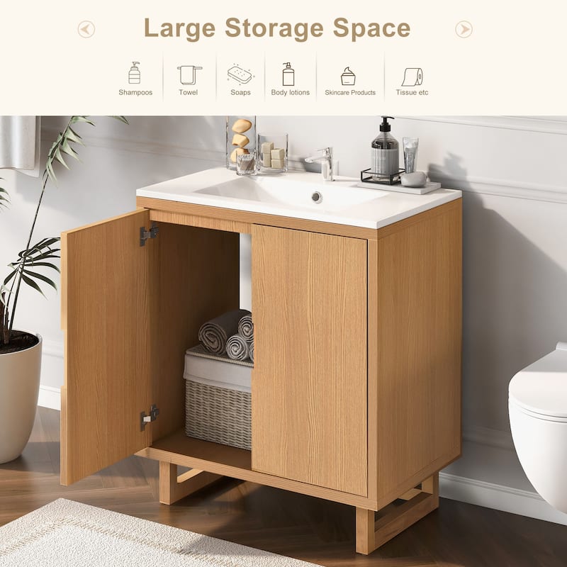 Bathroom Vanity with Sink, Floor Standing Wooden Storage Cabinet, Freestanding Bathroom Vanity with 2 Soft-Closed Doors