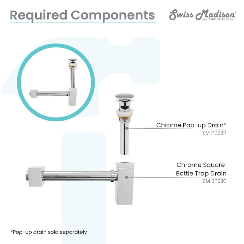 Square Bottle Trap Drain, Chrome