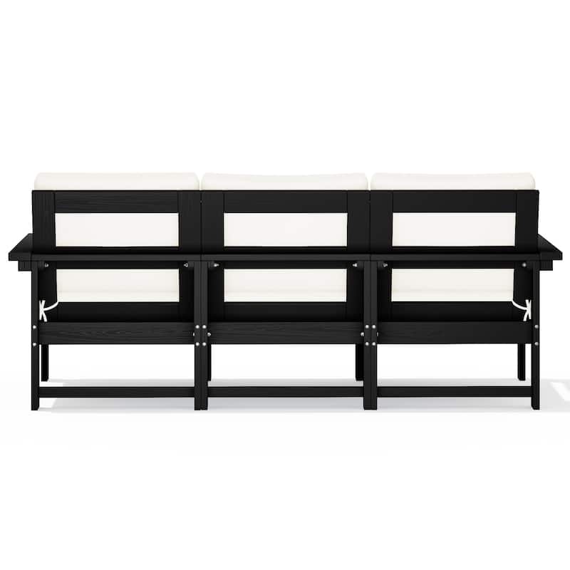 Outdoor Patio HDPE 3-Seat Sofa, 3 Removable Cushions Included