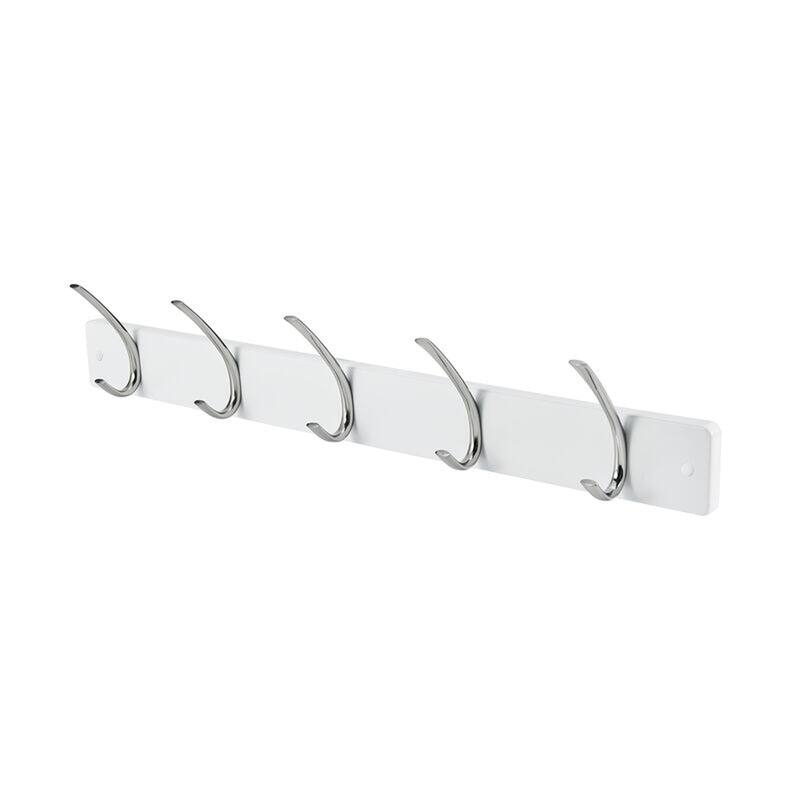 Melannco Wall Mounted Coat Rack with 5 Metal Hooks, 27X5 Inch, White