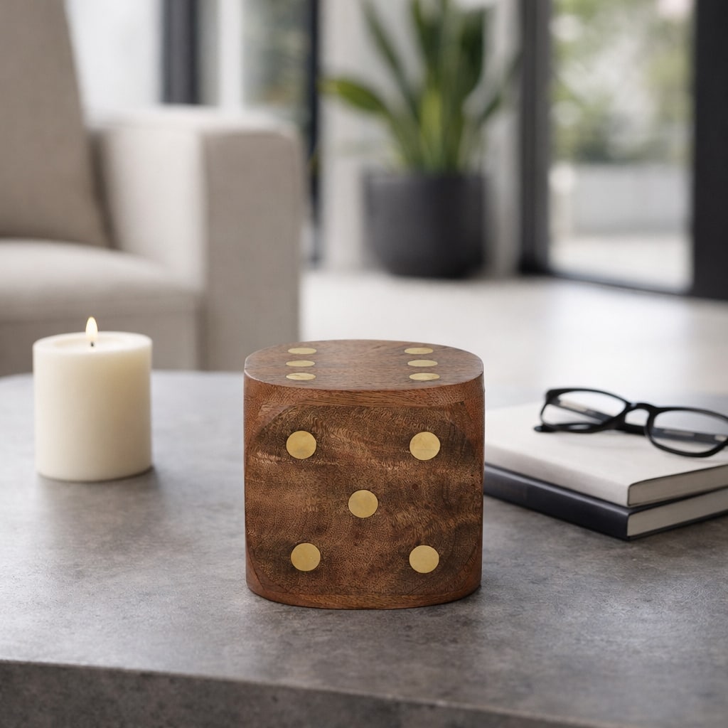 Sagebrook Home Wood, Dice, Antique Brown, Square, Solid Color