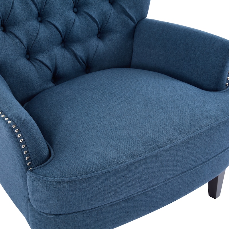 Polyester Vintage Lounge Chair with Nailhead Trim, Curved Backrest and 220lb Weight Capacity