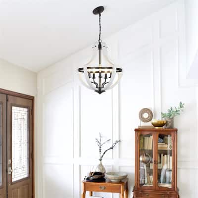 5-Light White Wood Chandeliers