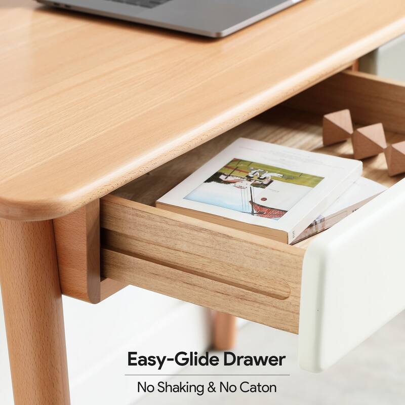 Compact Solid Wood Writing Desk with Double Drawers, Durable Scratch-Resistant Finish, and Versatile Design - Natural