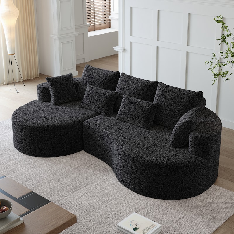 L-Shaped Curved Cloud Sectional Couch, Oversized Chenille Upholstered 4-Seater Sofa, Full Compressed Corner Sofa with 7 Pillows