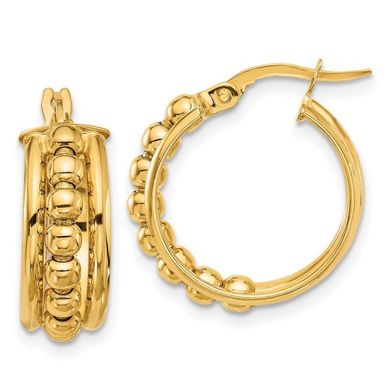 Curata 14k Yellow Gold Polished and Beaded Hoop Earrings - 19.3x19.2mm