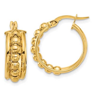Curata 14k Yellow Gold Polished and Beaded Hoop Earrings - 19.3x19.2mm