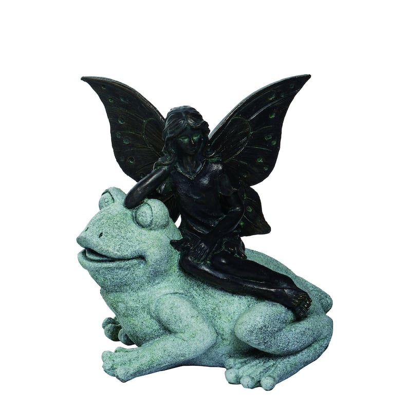 Transpac Resin 9.75 in. Multicolor Spring Fairy on Frog Statue