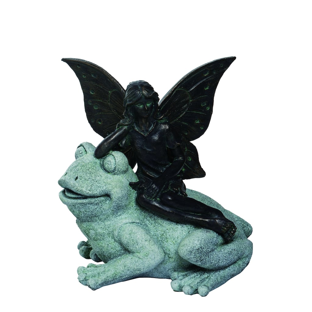 Transpac Resin 9.75 in. Multicolor Spring Fairy on Frog Statue