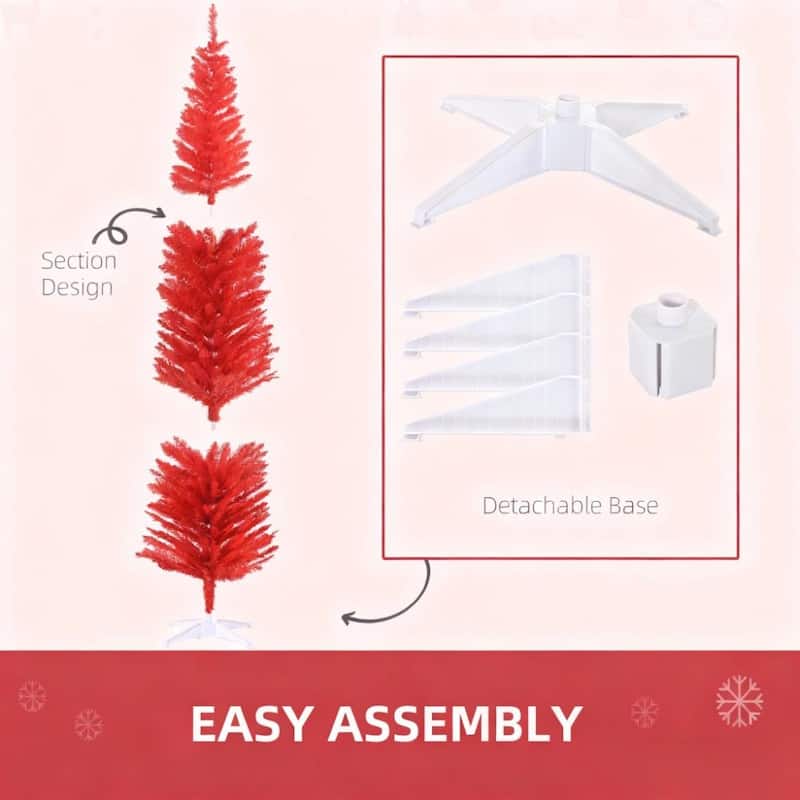 7 Foot Red Pencil Christmas Tree ,with 499 Realistic Branch Tips and Plastic Stand