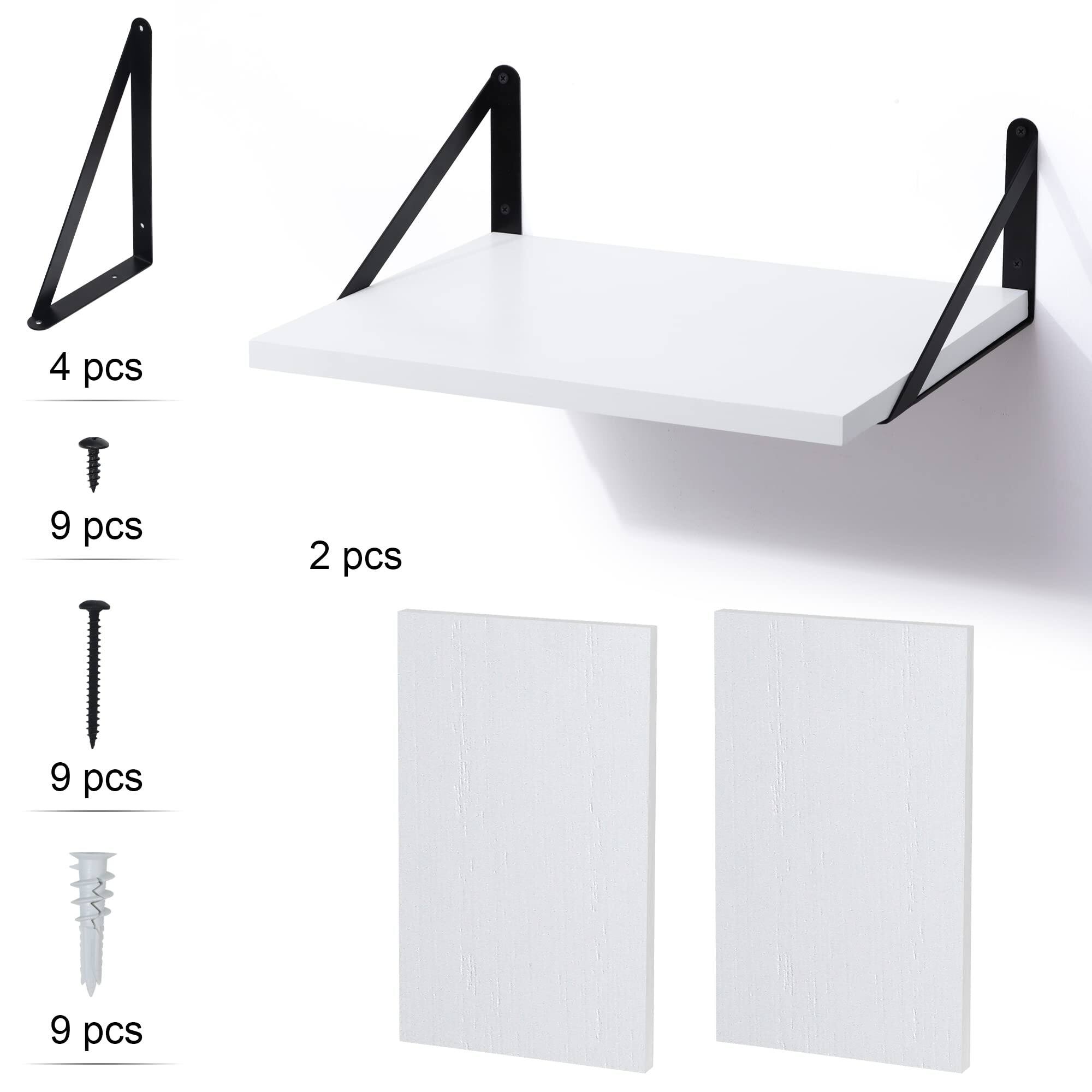 White Floating Shelves, 12 Inch Deep Wall Mounted Shelves Set of 2