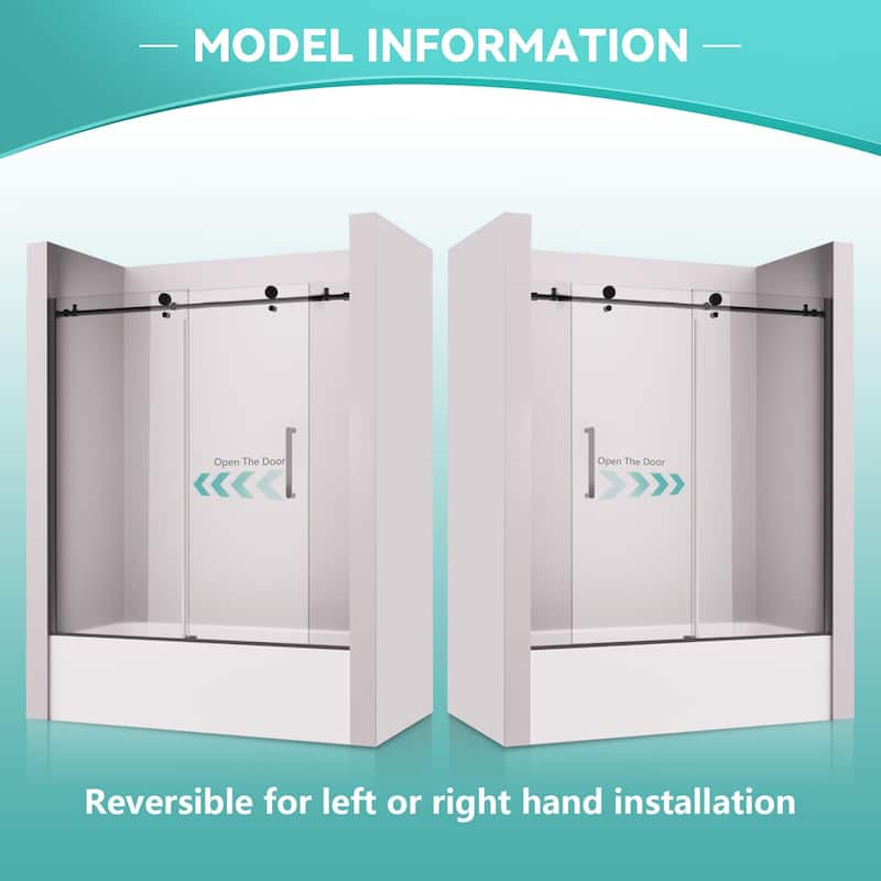 i-Homare 55 - 59 in.W x 60 in.H Tub Sliding Shower Door with Soft Closing System